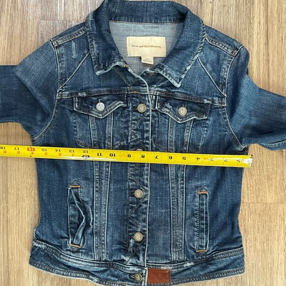 Anthropologie Pilcro and the Letterpress Cropped Blue Denim Trucker Jacket Small - Picture 7 of 8